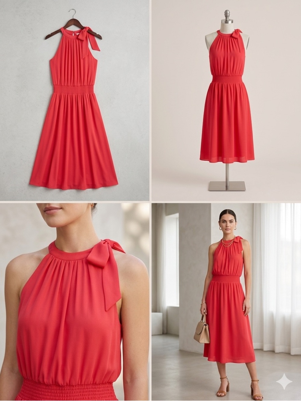 INC International Concepts Red Shoulder Tie Midi Dress